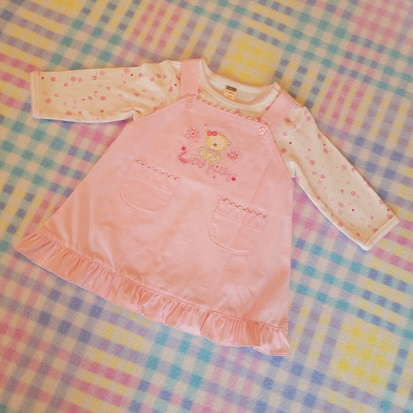 GEORGE ♡ Precious Pink 2pc Embroidered LITTLE MILLY Overalls 'n L|S Onesie 0-3M - Picture 4 of 16